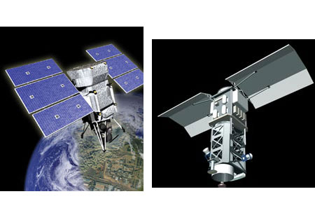 Спутники на базе платформы  BCP 5000: WorldView -1 (слева) и перспективный оптико-электронный  аппарат (справа)